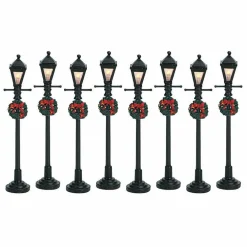 Village De Noël Lemax|LEMAX Accessoire (H10 cm) Lot de 8 Réverbères lumineux à piles