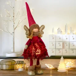 Père Noël, Animaux Et Personnage|Déco Et Objet Lumineux|JJA Ange de Noël lumineux à piles (H48 cm) Fée clair de lune Rouge