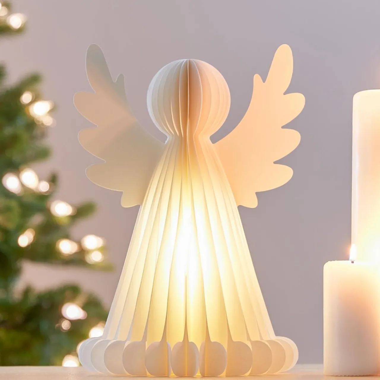 Déco Et Objet Lumineux|KOOPMAN Ange lumineux à piles 6 LED (H28 cm) Papier fermeture magnétique Blanc