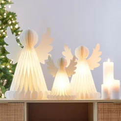 Déco Et Objet Lumineux|KOOPMAN Ange lumineux à piles 6 LED (H28 cm) Papier fermeture magnétique Blanc