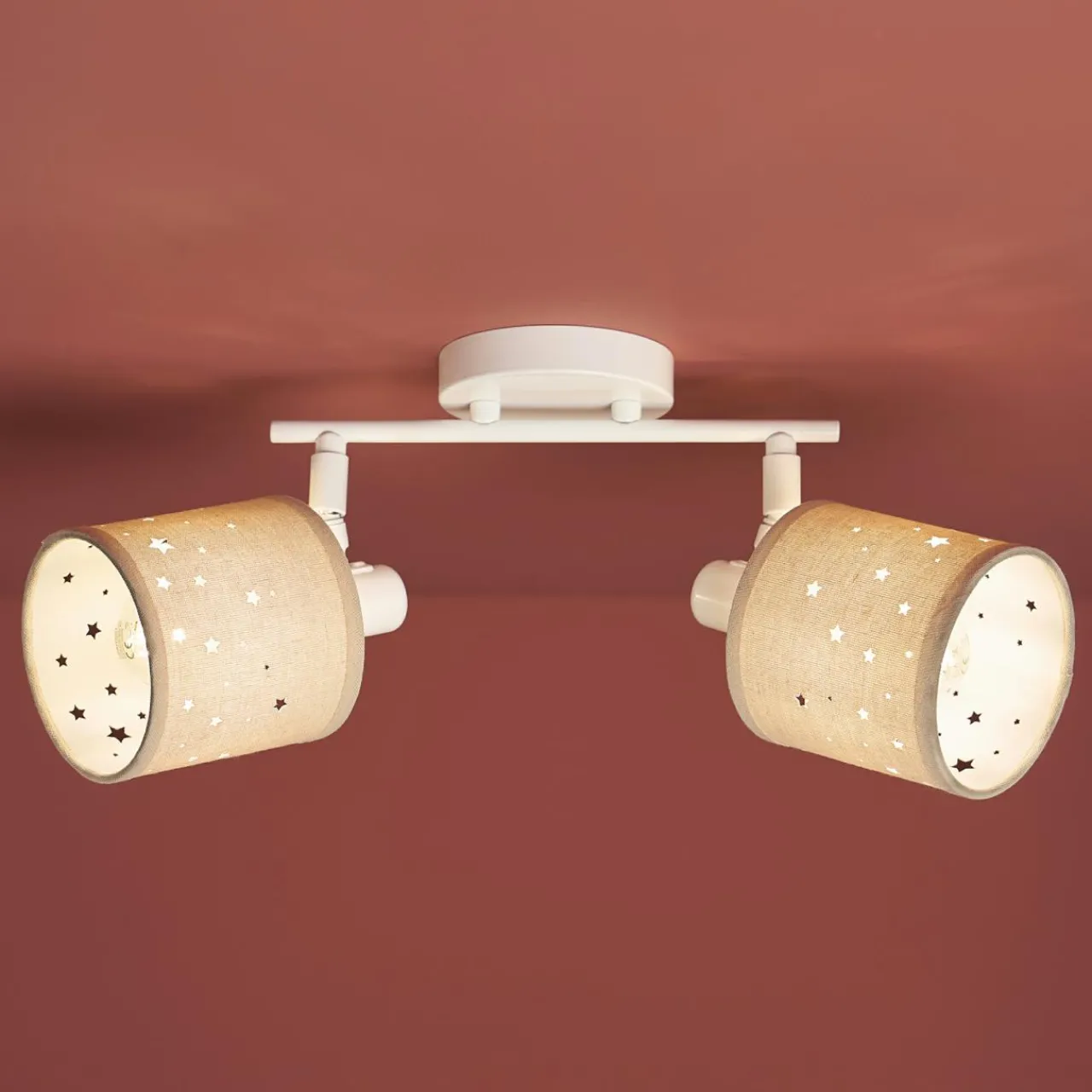 Applique|OSTARIA Applique murale 2 abat-jour orientables métal et lin (30 x 17 cm) Estrella Beige