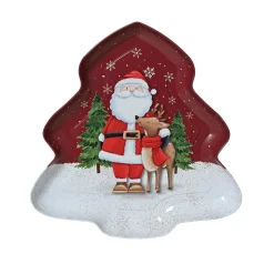 Vaisselle De Noël|KAEMINGK Assiette décorative (25 x 25 cm) Père Noël et son renne Rouge