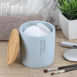 Accessoire Salle De Bain|TENDANCE Boite à coton Purebamboo Bleu clair