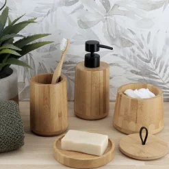 Accessoire Salle De Bain|TENDANCE Boite à coton ronde en bambou (D11 cm) Hawaï Naturel