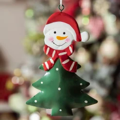 Décoration De Sapin|KAEMINGK Bonhomme de neige à suspendre en métal (H12 cm) Sapin et pois Vert