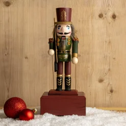 Père Noël, Animaux Et Personnage|KAEMINGK Boîte à musique (H30 cm) Casse noisette Timothé la royauté Vert et Bordeaux