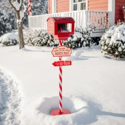 Personnage, Objet Grand Format|Déco Et Objet De Noël|JJA Boîte aux lettres (H120 cm) Lutin et flocons de neige Rouge