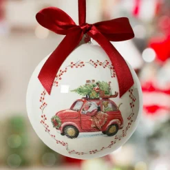 Boule De Noël|KAEMINGK Boule de Noël (D100 mm) Noeud rouge Voiture du Père Noël Blanc