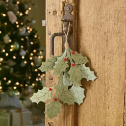 Branches Artificielles|KAEMINGK Branche à suspendre en feutrine (H28 cm) Houx de Noël et baies Rouge Vert