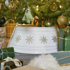 Cache Pied Sapin|KAEMINGK Cache pied de sapin en métal (D57 cm) et Flocons dorés Blanc