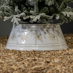 Cache Pied Sapin|KAEMINGK Cache pied de sapin en métal (D57 cm) et Flocons dorés Blanc