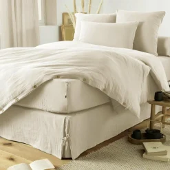 Protection De Literie|EMINZA Cache-sommier Gaze de coton (140 x 190 cm) Gaïa pampa Beige