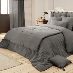 Protection De Literie|EMINZA Cache-sommier Gaze de coton (140 x 190 cm) Gaïa Gris granit Gris foncé