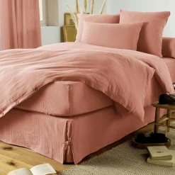 Protection De Literie|EMINZA Cache-sommier Gaze de coton (160 x 200 cm) Gaïa Rose Pêche