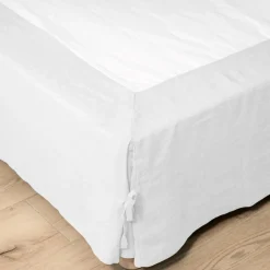 Protection De Literie|EMINZA Cache-sommier lin lavé (140 x 190 cm) Louise Blanc