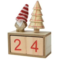 Déco Et Objet De Noël|KAEMINGK Calendrier de Noël cubes en bois (H18 cm) Père Noël bonnet Rouge Naturel