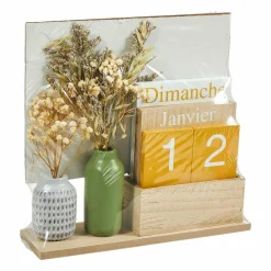 Objet Déco|OSTARIA Calendrier perpetuel (24 x H17 cm) Fleurs séchées Multicolore