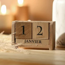 Objet Déco|ATMOSPHERA Calendrier perpetuel en (H7,5 cm) Colonial Bois