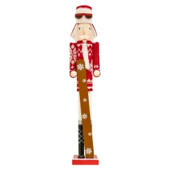 Personnage, Objet Grand Format|Père Noël, Animaux Et Personnage|JJA Casse-noisette en bois (H106 cm) Tomi en ski et blanc Rouge