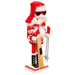 Père Noël, Animaux Et Personnage|JJA Casse-noisette en bois (H25 cm) Tomi en ski et blanc Rouge