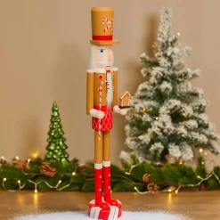 Personnage, Objet Grand Format|Père Noël, Animaux Et Personnage|JJA Casse-noisette en bois (H106 cm) Georges adore les sucres d'orges Marron