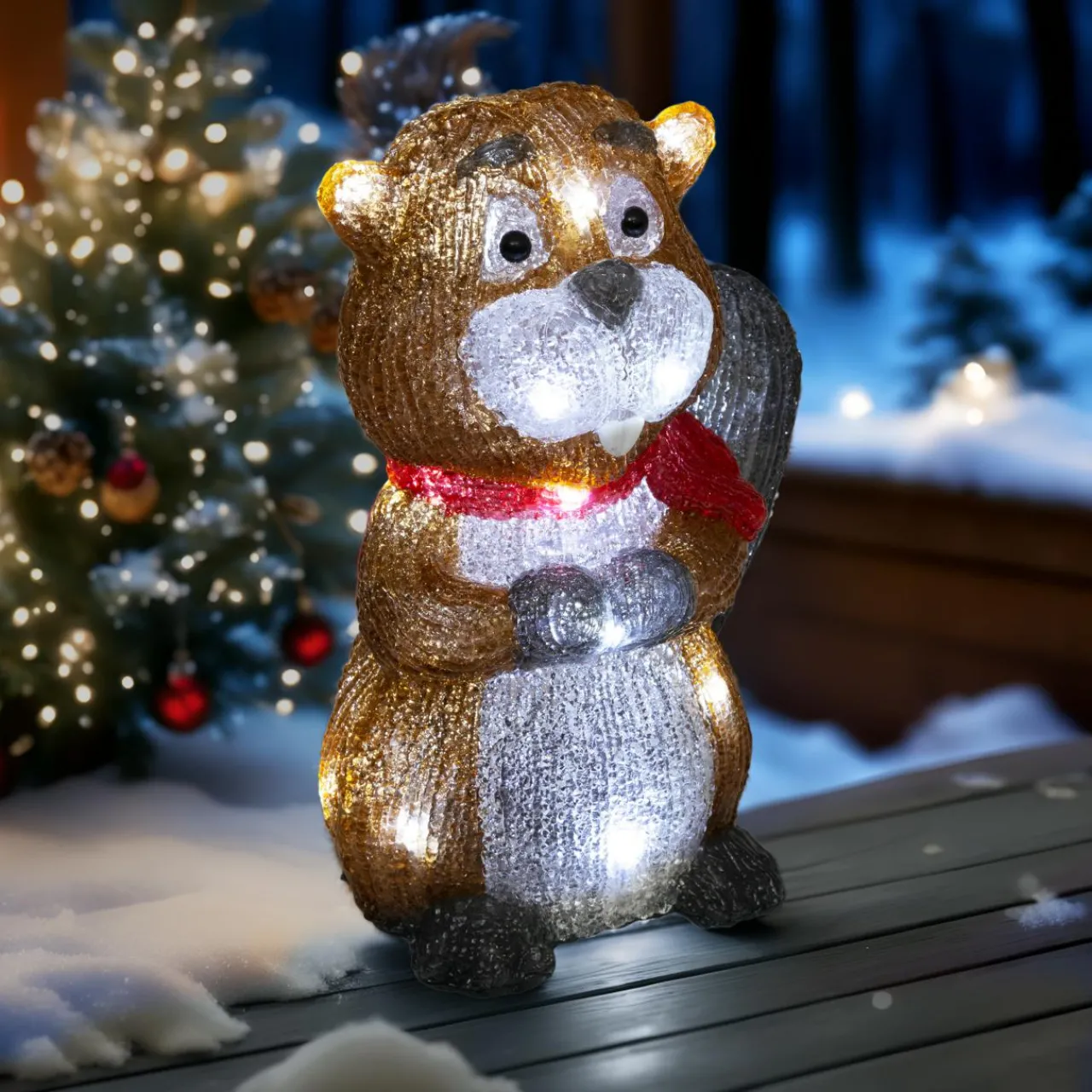 Déco Et Objet Lumineux|JJA Castor lumineux solaire 18 LED (H27 cm) Nector Blanc froid Marron