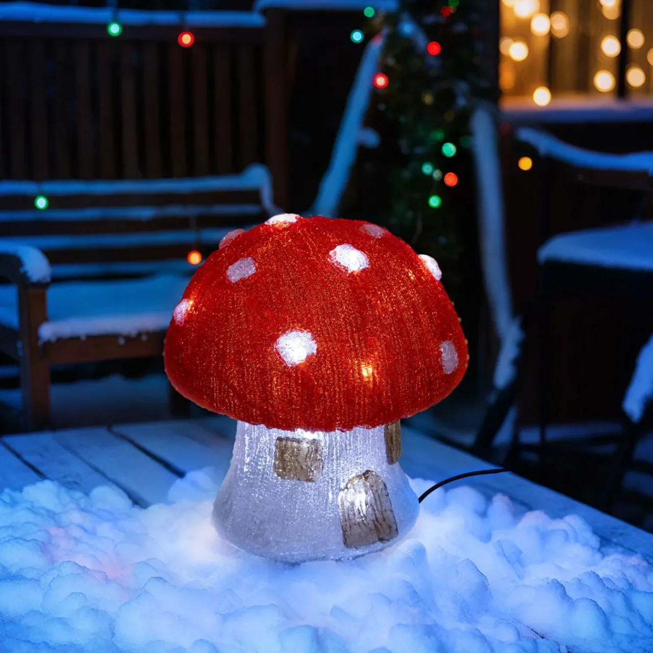 Déco Et Objet Lumineux|JJA Champignon lumineux solaire 30 LED (H21 cm) Forêt magique Blanc froid Rouge