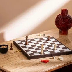 Objet Déco|Atmosphera, cru017dateur d'intu017drieur Coffret jeux Backgammon / Echec bois (40 cm) Jule Marron