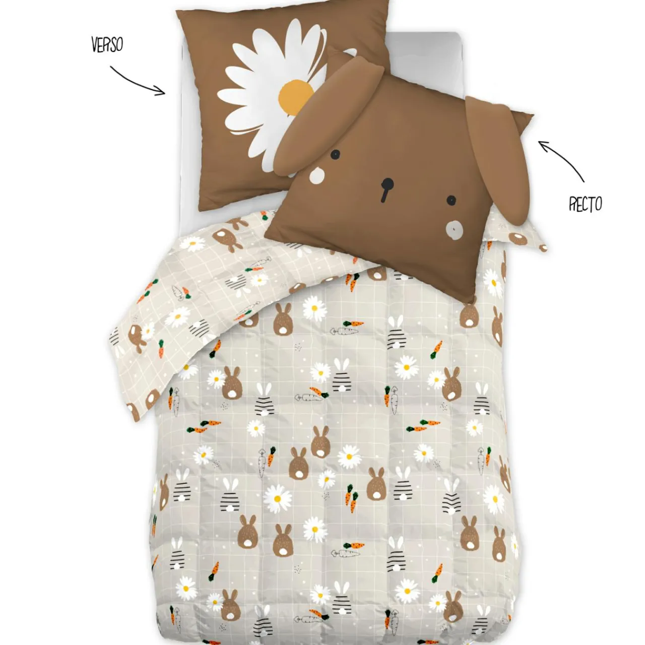 Linge De Lit Enfant|Linge De Lit Enfant|L'EFFET PAPILLON Couette imprimée enfant et sa taie d'oreiller (140 x 200 cm) Pompon Marron