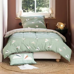Linge De Lit Enfant|Linge De Lit Enfant|L'EFFET PAPILLON Couette imprimée enfant et une taie d'oreiller (140 x 200 cm) Petits papiers e Vert