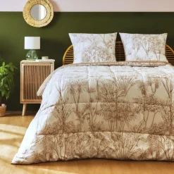 Couette, Oreiller, Traversin|EMINZA Couette imprimée et deux taies d'oreiller coton (200 x 200 cm) Lara Marron