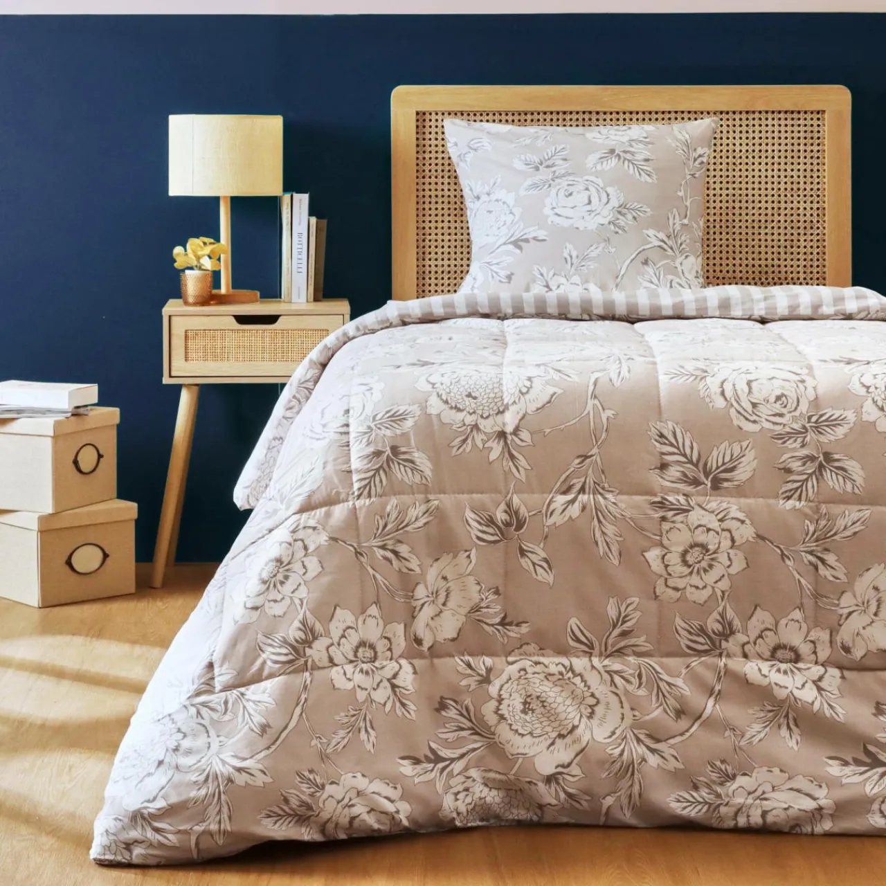 Couette, Oreiller, Traversin|EMINZA Couette imprimée et une taie d'oreiller coton (140 x 200 cm) Lara Beige