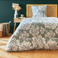 Couette, Oreiller, Traversin|EMINZA Couette imprimée et une taie d'oreiller coton (140 x 200 cm) Lara Vert