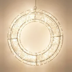 Couronne De Noël|Déco Et Objet Lumineux|KOOPMAN Couronne de Noël lumineuse 500 micro LED (D38 cm) Star Light et blanc froid Argent