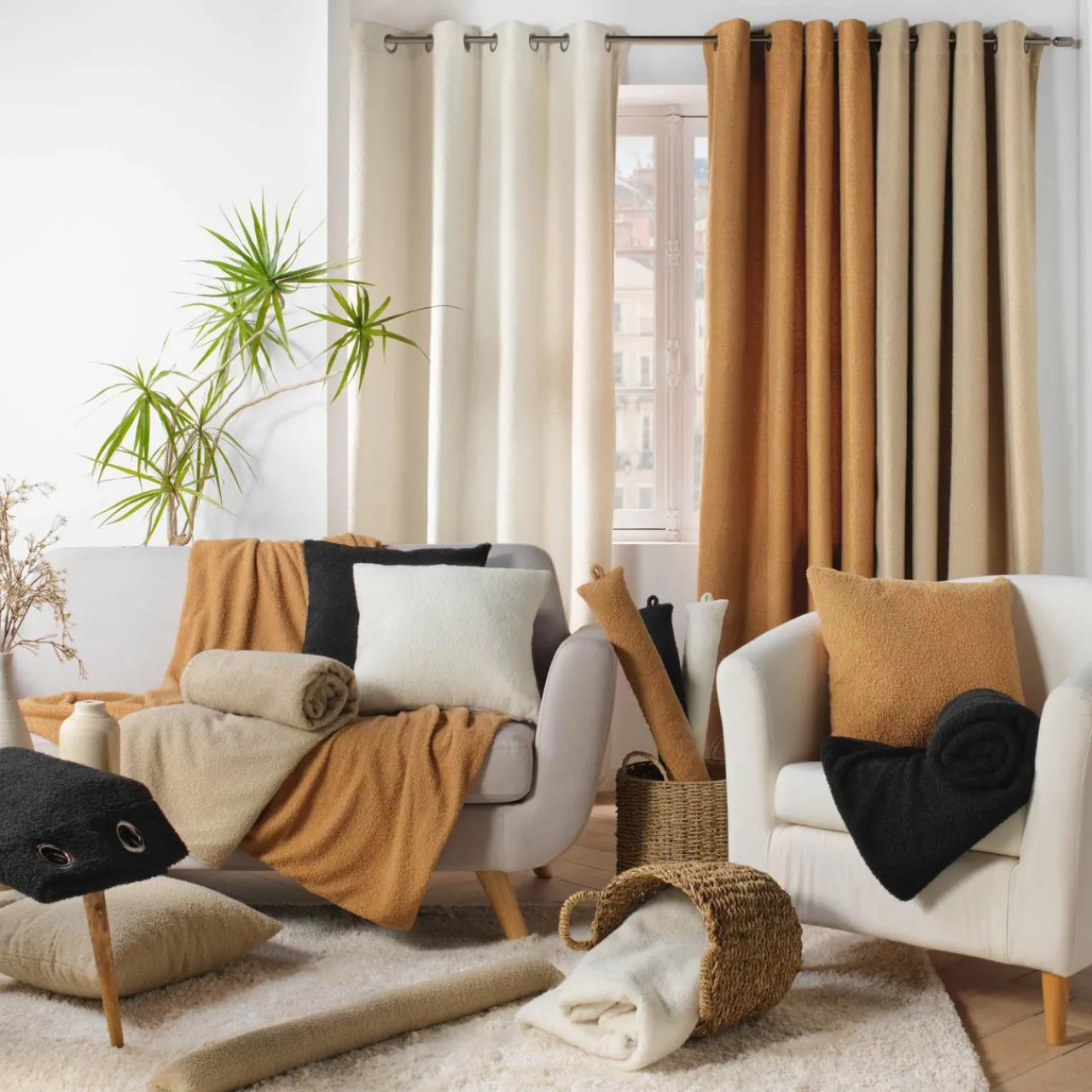 Coussin Bas, Bloc Porte|douceur d'intu017drieur Coussin bas de porte bouclette (80 x 10 cm) Wooly Beige