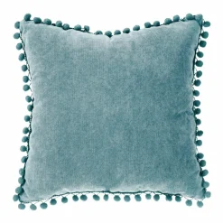 Coussin Et Housse|ATMOSPHERA Coussin carré (40 x 40 cm) Pompons Bleu canard