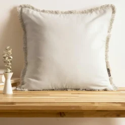 Coussin Et Housse|EMINZA Coussin carré coton (45 x 45 cm) Pixel franges Beige