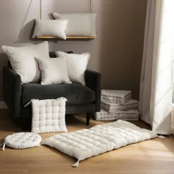 Coussin Et Housse|EMINZA Coussin carré coton (45 x 45 cm) Pixel franges Beige