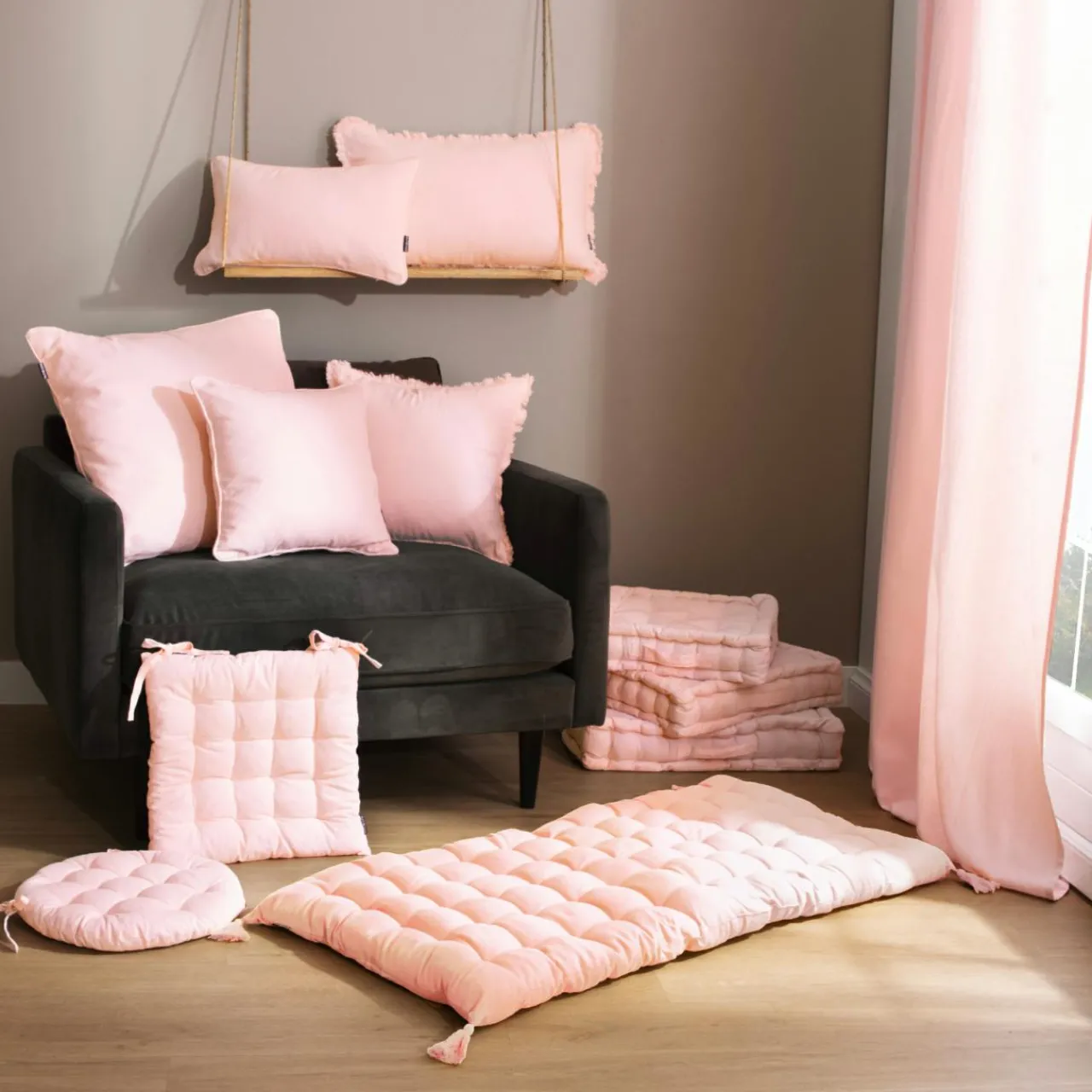 Coussin Et Housse|EMINZA Coussin carré coton (60 x 60 cm) Pixel Rose poudré