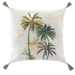 Coussin Et Housse|DOUCEUR D'INTERIEUR Coussin carré coton pompons (45 x 45 cm) Papeete Vert sauge