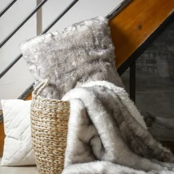 Coussin Et Housse|EMINZA Coussin carré fausse fourrure (50 x 50 cm) Manaslu Gris