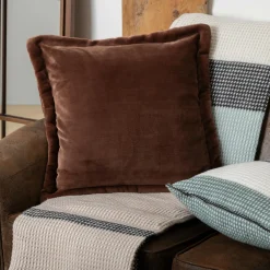 Coussin Et Housse|Atmosphera, cru017dateur d'intu017drieur Coussin carré flanelle (53 x 53 cm) Cuddly Marron