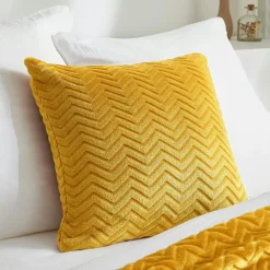 Coussin Et Housse|EMINZA Coussin carré flanelle (45 x 45 cm) Zag Jaune moutarde