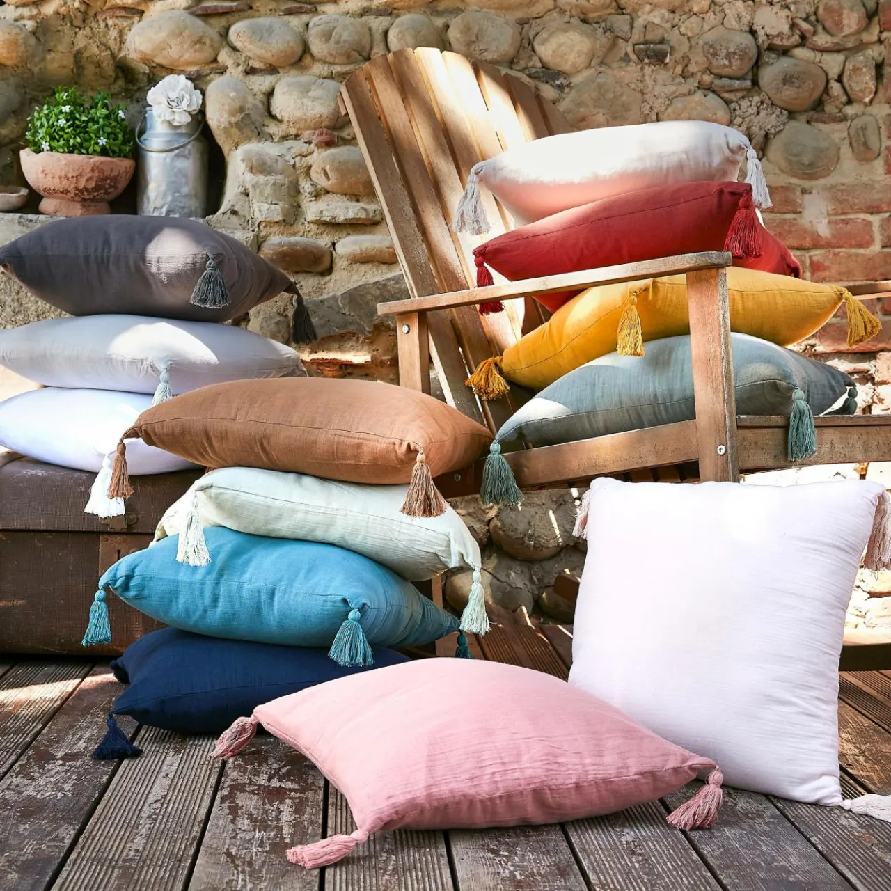 Coussin Et Housse|EMINZA Coussin carré gaze de coton (40 x 40 cm) Gaïa Vert sapin