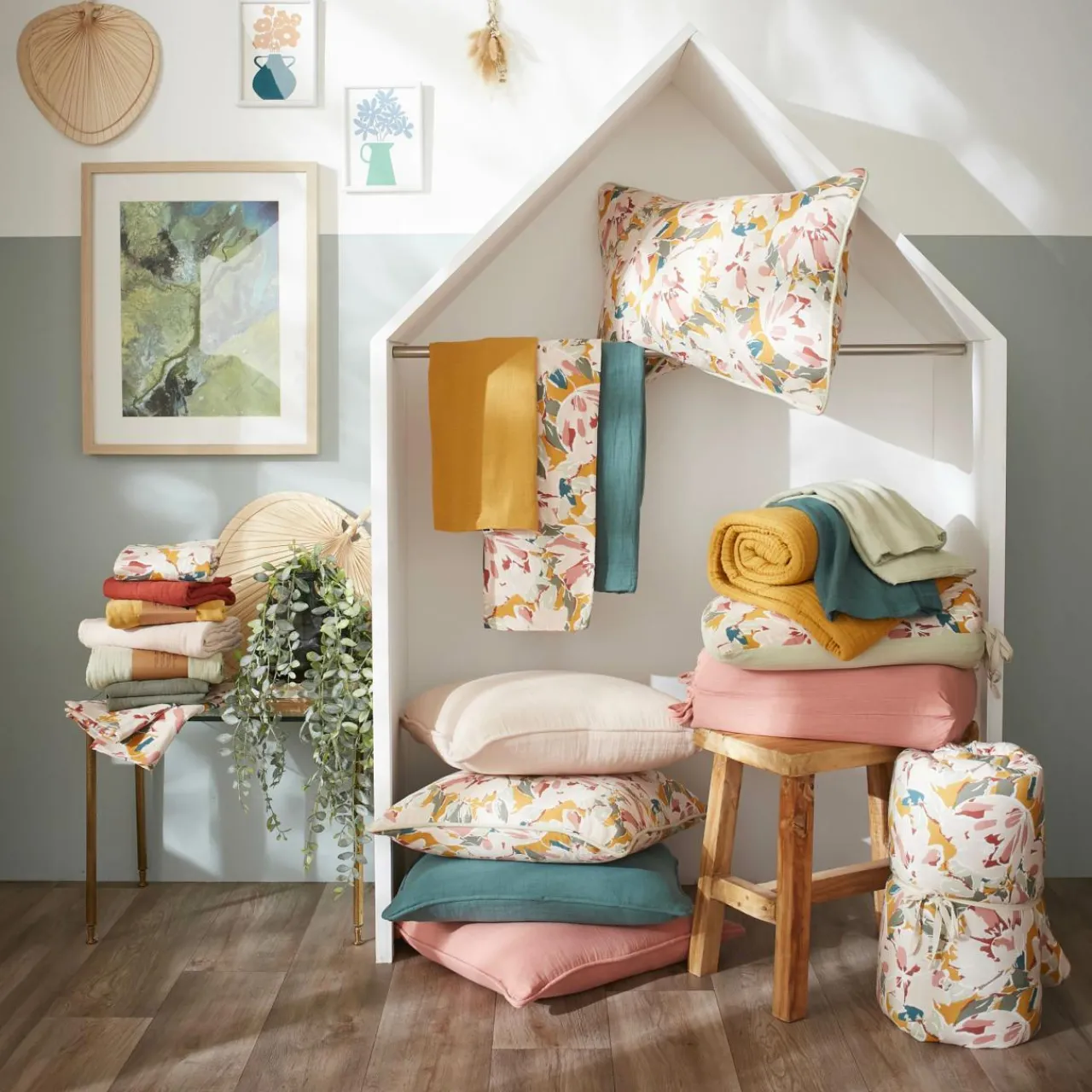 Coussin Et Housse|EMINZA Coussin carré gaze de coton (45 x 45 cm) April Multicolore