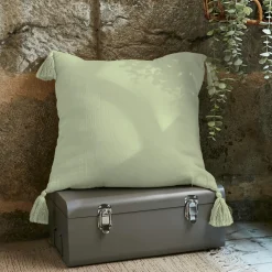 Coussin Et Housse|EMINZA Coussin carré gaze de coton (40 x 40 cm) Gaïa Vert tilleul
