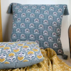 Coussin Et Housse|LOVELY CASA Coussin carré gaze de coton (40 cm) Sunda indigo Bleu