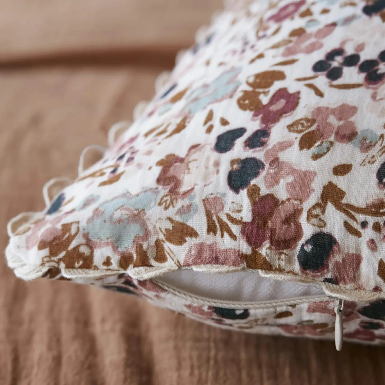 Coussin Et Housse|EMINZA Coussin carré gaze de coton (40 x 40 cm) Constance pampa Beige