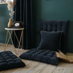 Coussin Et Housse|EMINZA Coussin carré velours de coton (45 x 45 cm) Victor Bleu nuit