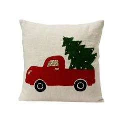 Plaid, Coussin Et Tapis De Noël|KAEMINGK Coussin de Noël carré coton (45 x 45 cm) Joyeuse Camionnette Rouge